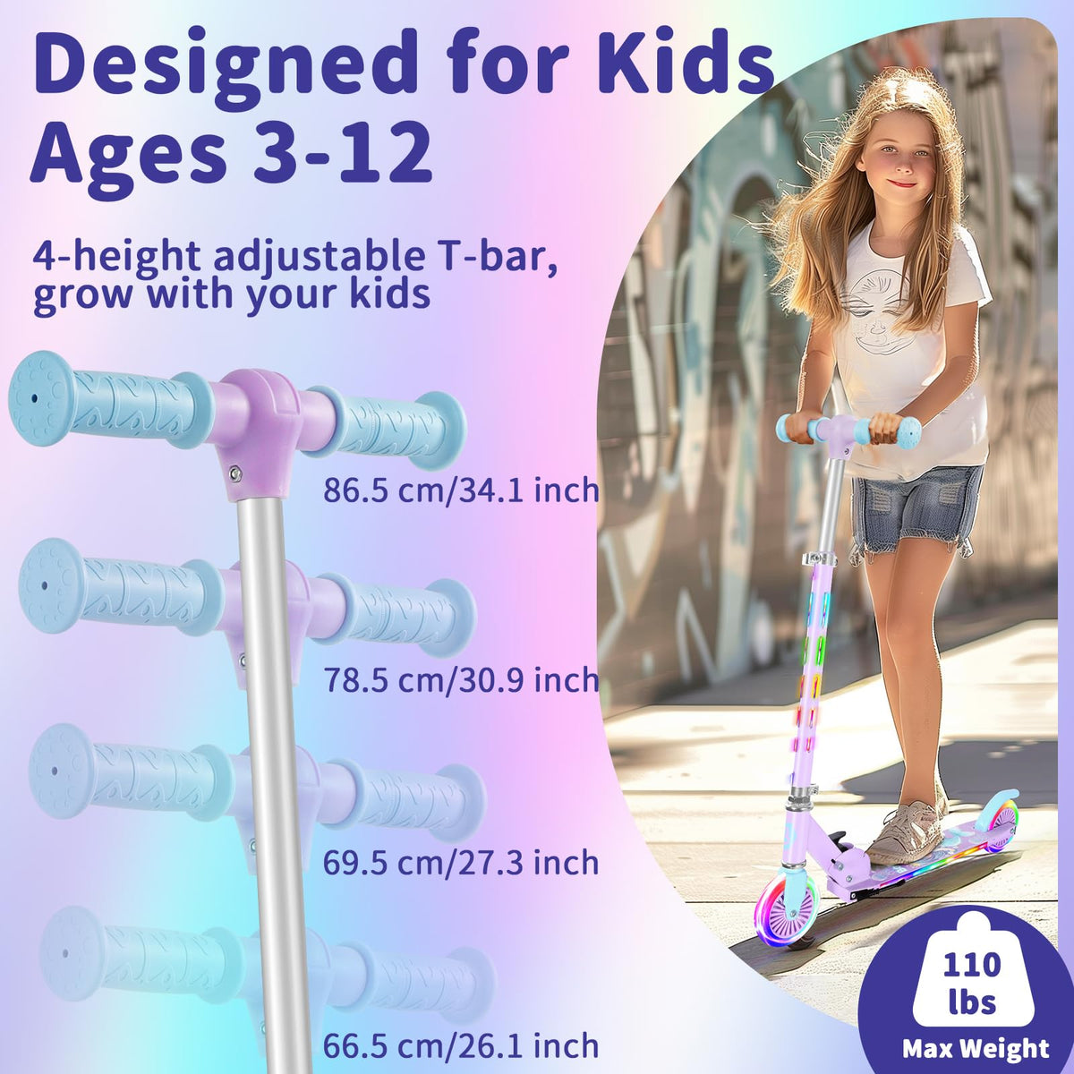 2 Wheel Folding Lightweight Kick Scooter with Light-Up Wheels I641