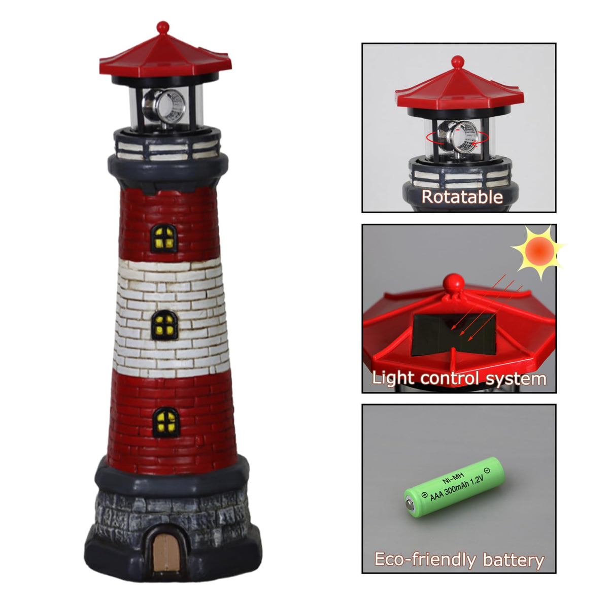 Solar Lighthouse with Rotating LED Lights Waterproof Lighthouse Statue A955