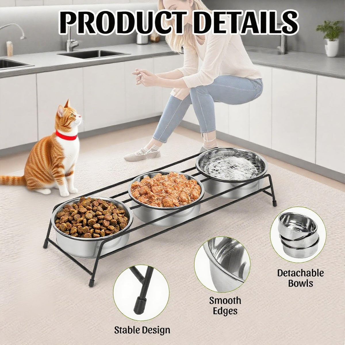 Raised Cat Bowls 3 Stainless Steel Y7144