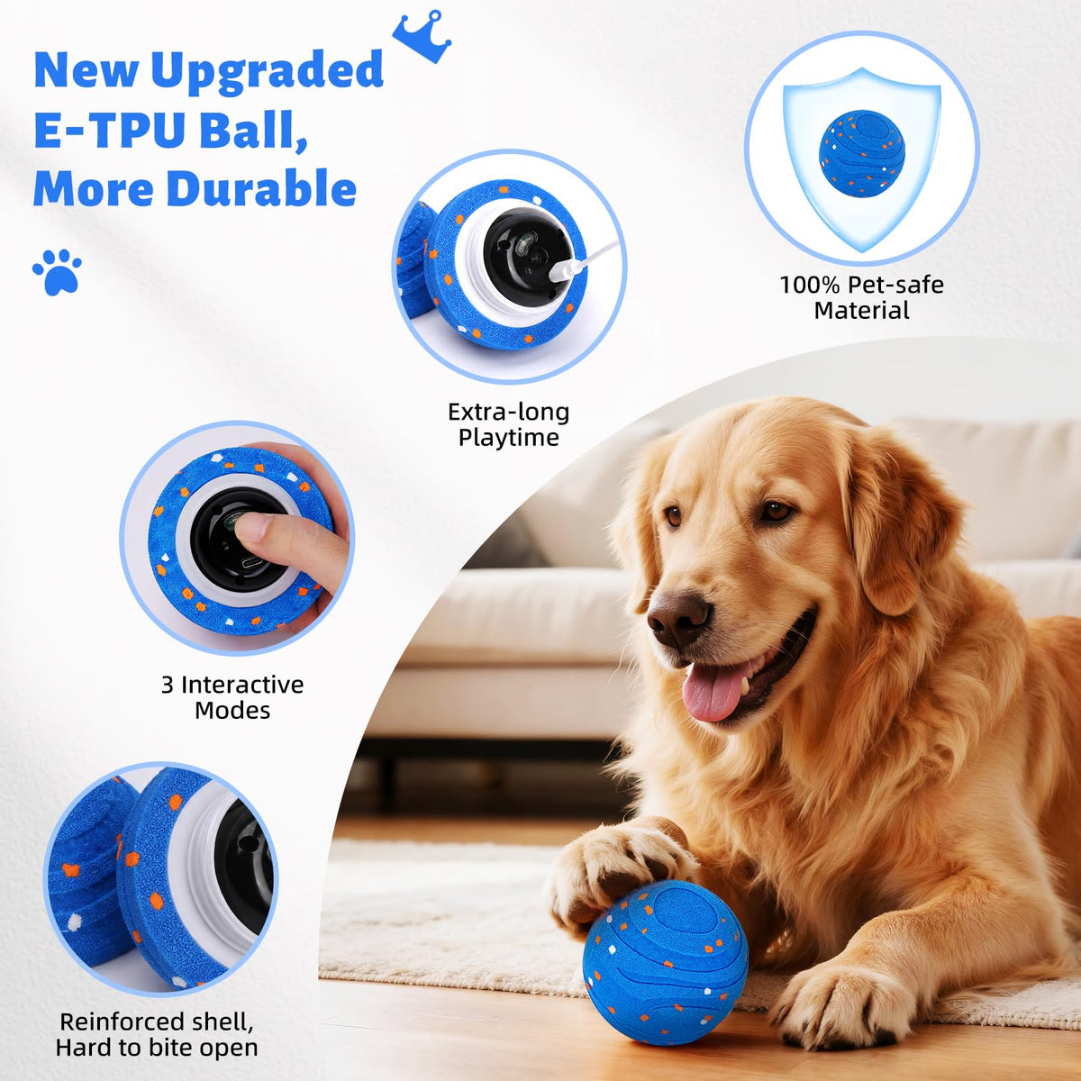 Interactive Dog Toy Ball Automatic Moving Bouncing Rotating E-TPU Waterproof Blue R587831