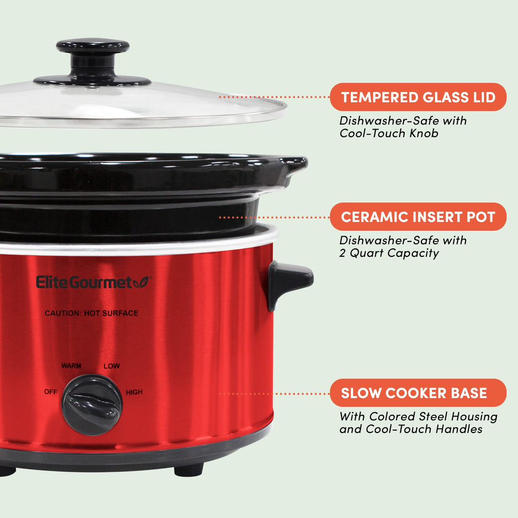 Electric Oval Slow Cooker, 2 Qt, Metallic Red R1781