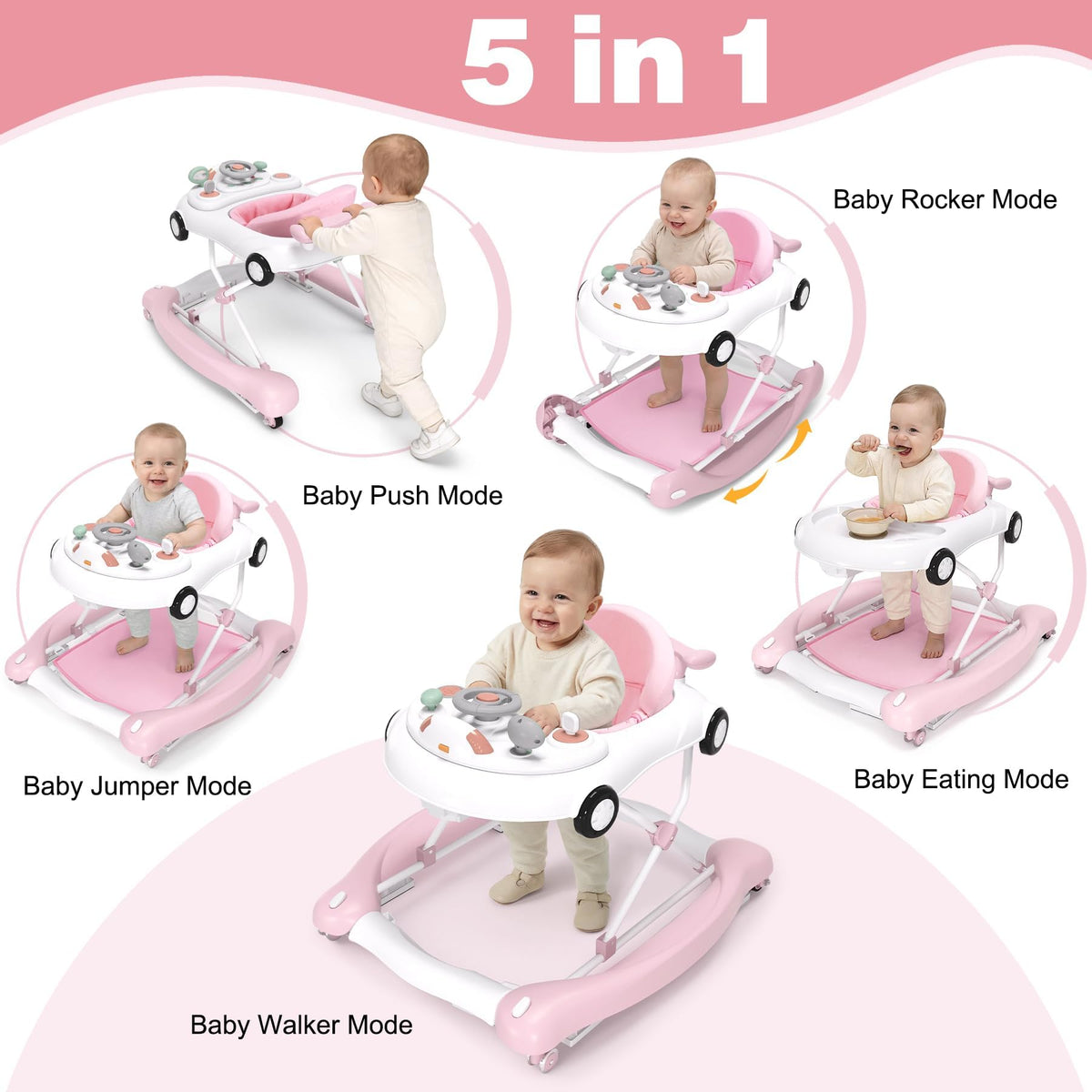 5-in-1 Convertible Baby Walker with Steering Wheel Music Activity Center M684125