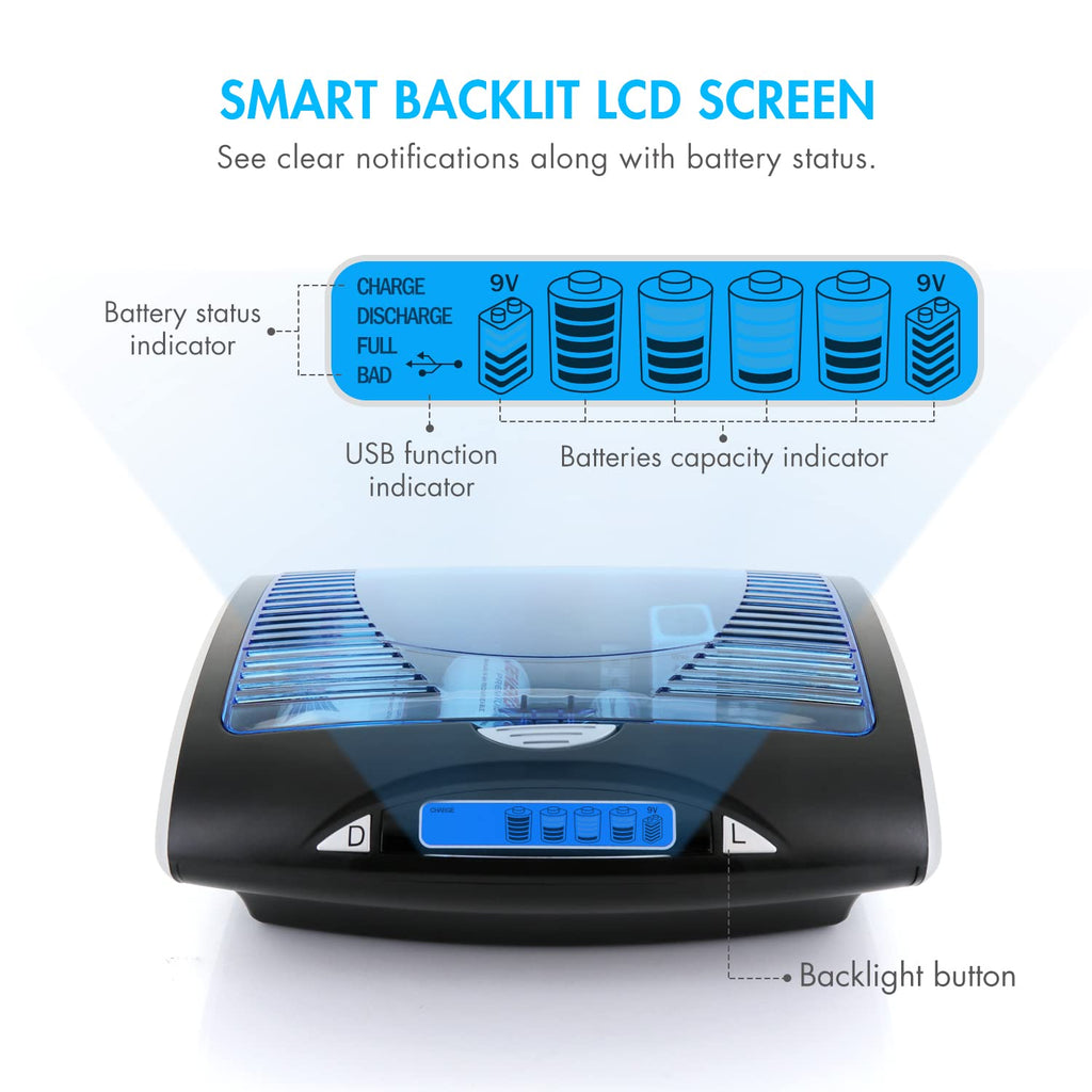 Rechargeable C Batteries and LCD Smart Battery Charger, 4 Pack O202