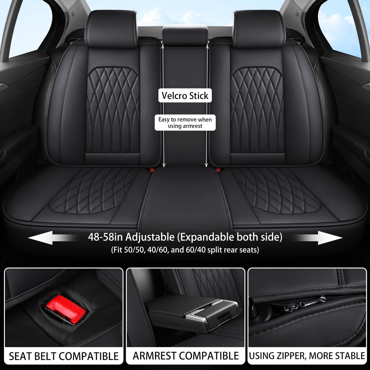 Black Faux Leather Car Seat Cover Full Set Z4329