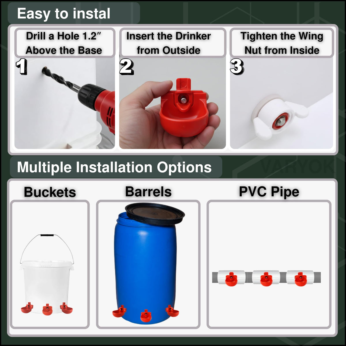 12-Pack Chicken Water Nipples with Cups A63054