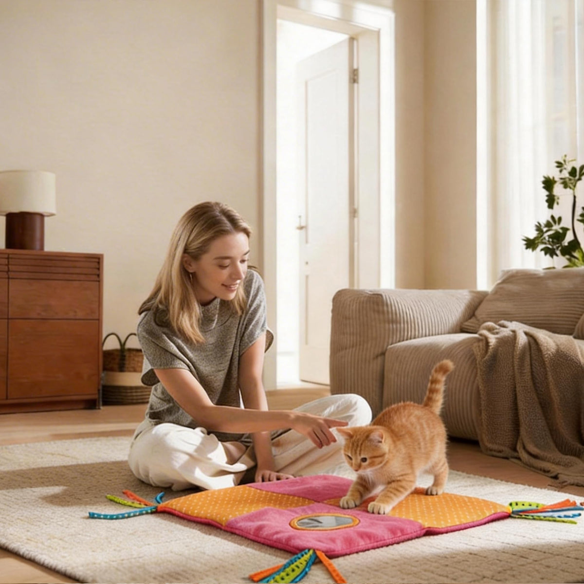 Blue Open Top Cat Litter Box with Scoop and Play Mat M398