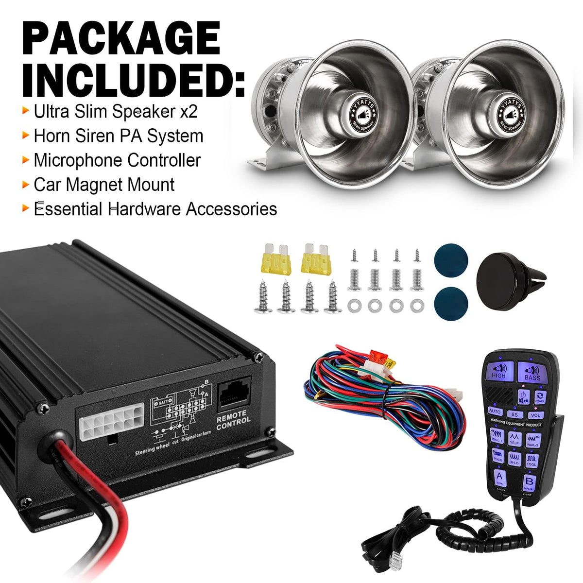 400W Multi-Tone Car Alarm Horn PA Speaker with Handheld Mic C986176