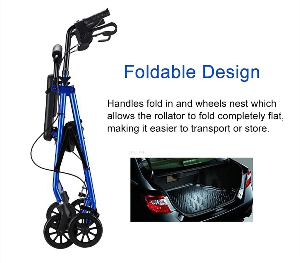 Blue Rolling Walker with Seat Basket Brakes R282416