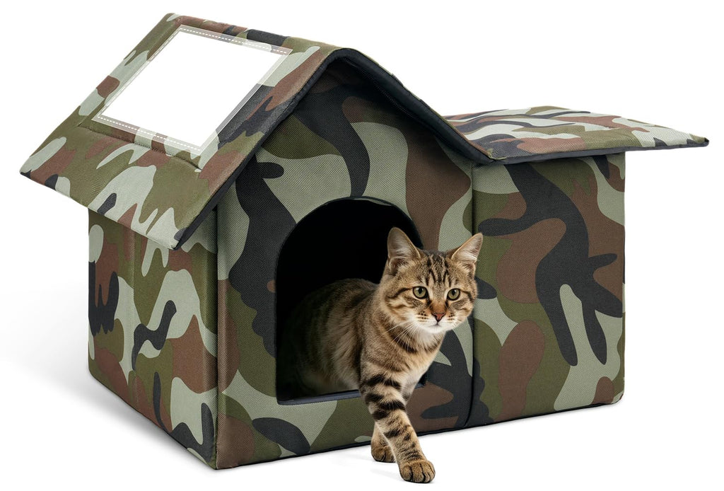 Large Weatherproof Outdoor Cat House with Door and Soft Mat C76098
