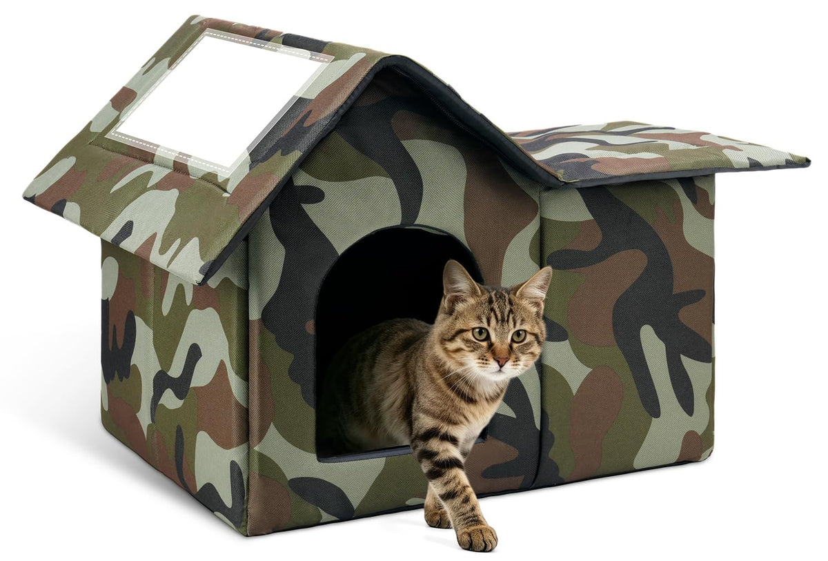 Large Weatherproof Outdoor Cat House with Door and Soft Mat C76098