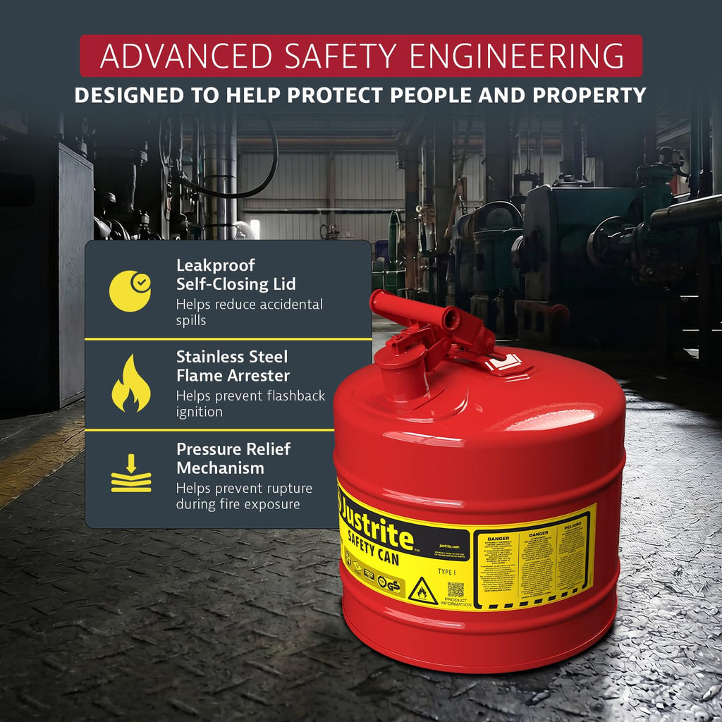 Red Galvanized Steel Gasoline Safety Can Z140992