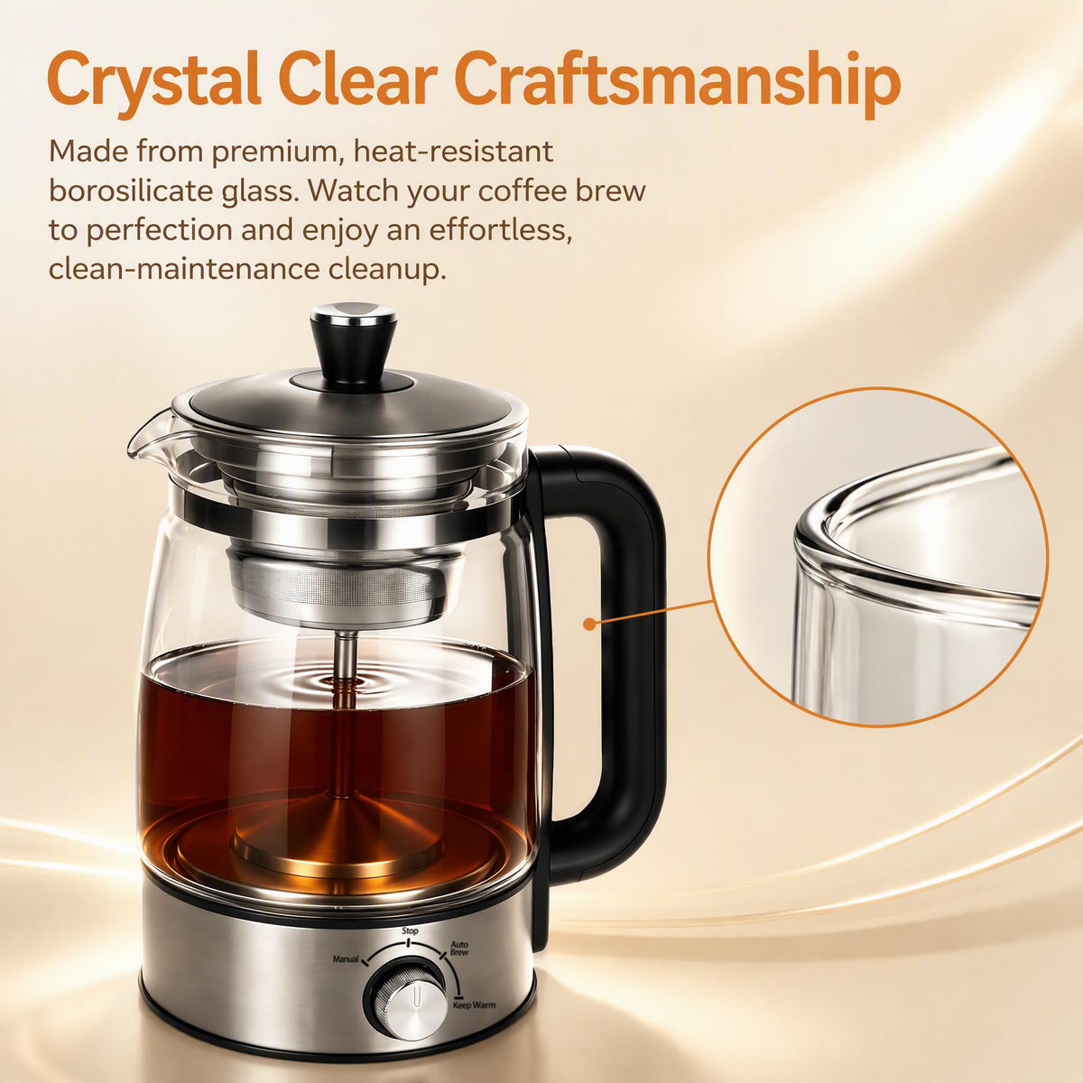 Electric Percolator Coffee Pot, Borosilicate Glass Coffee Maker C4351