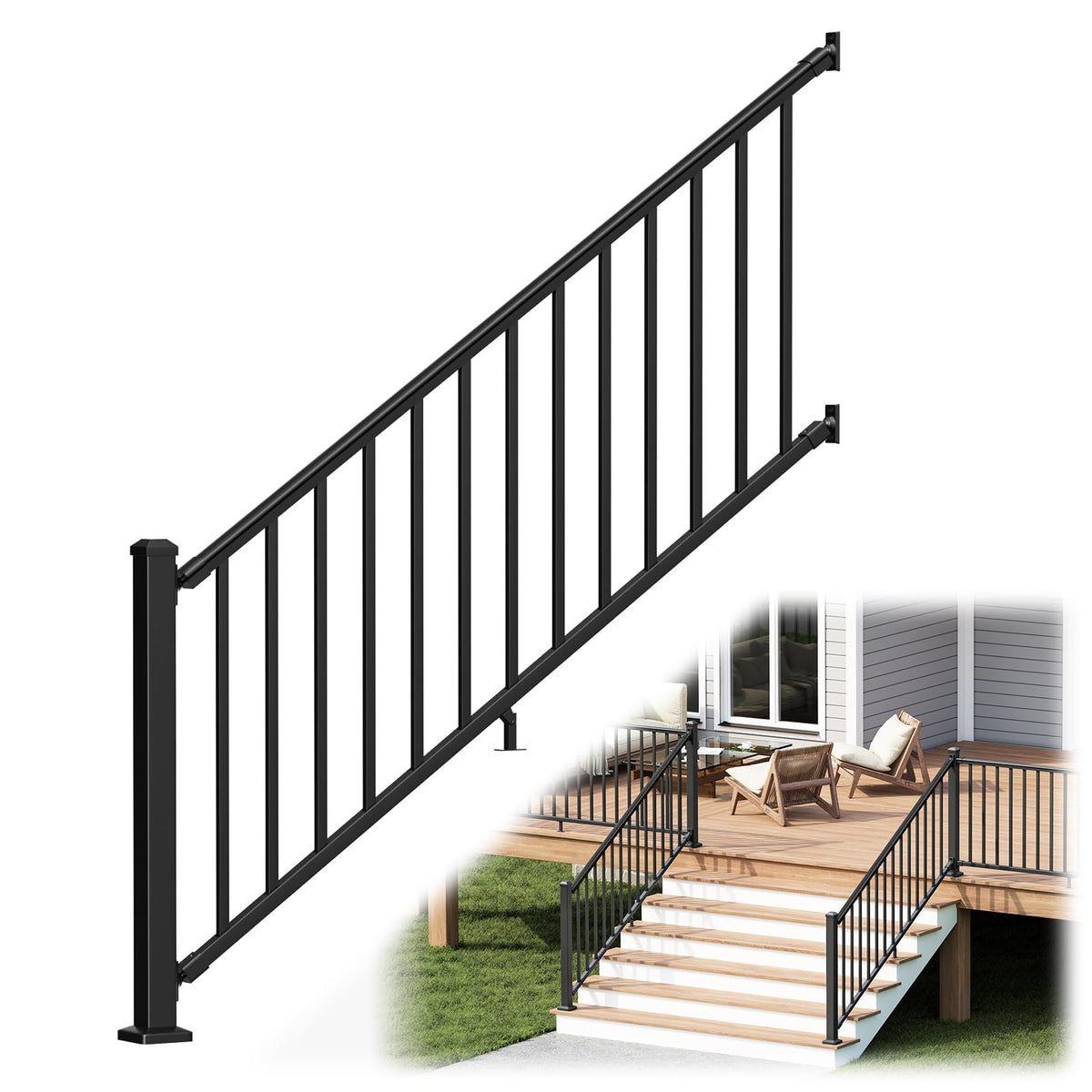 1 Pack 36 in. H x 6 ft. W Aluminum Stair Railing Kit with Post Y45654