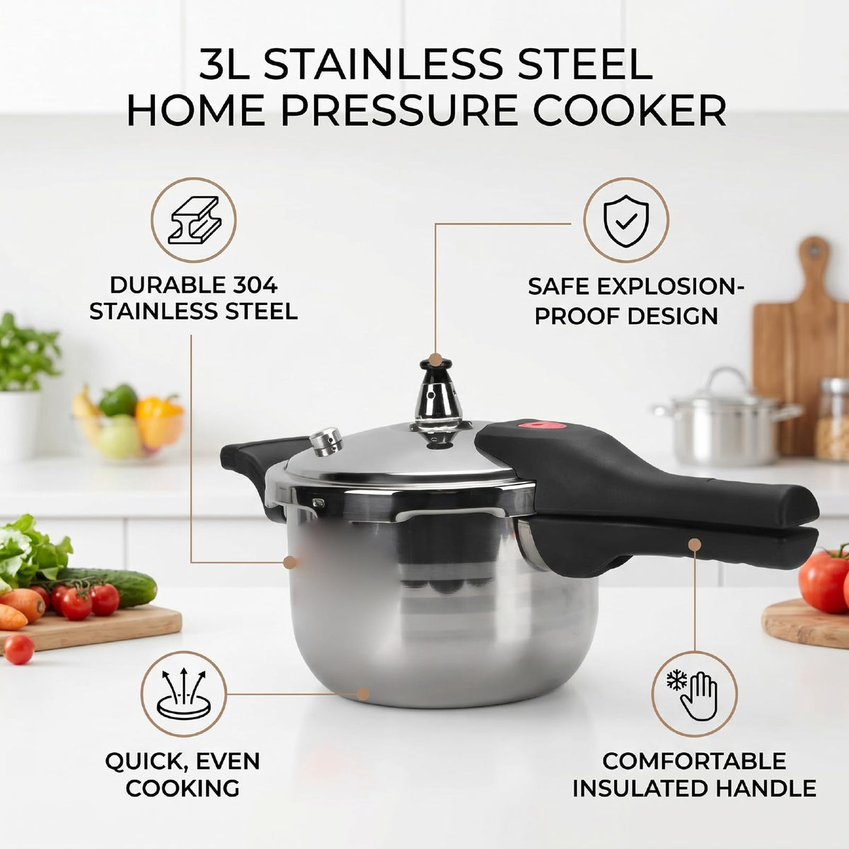 3L Stainless Steel Pressure Cooker K869506