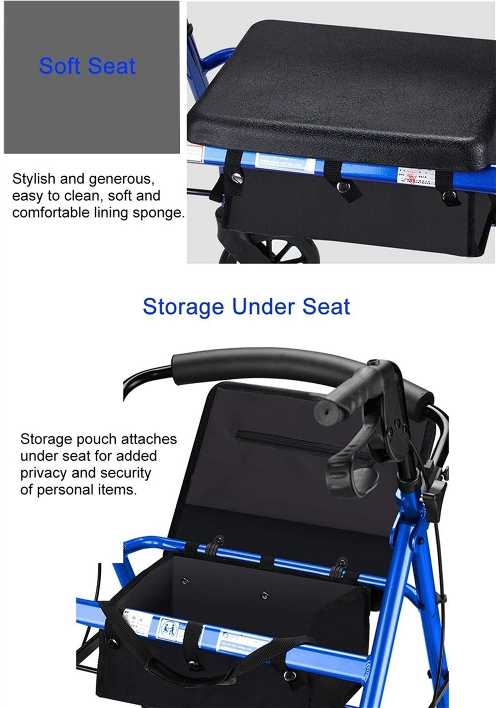Blue Rolling Walker with Seat Basket Brakes R282416