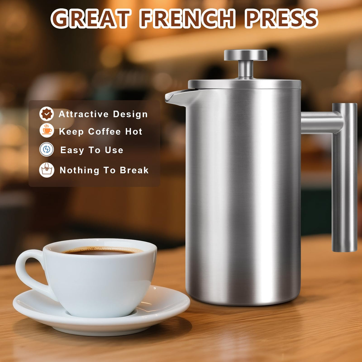 34 oz Stainless Steel French Press B20169