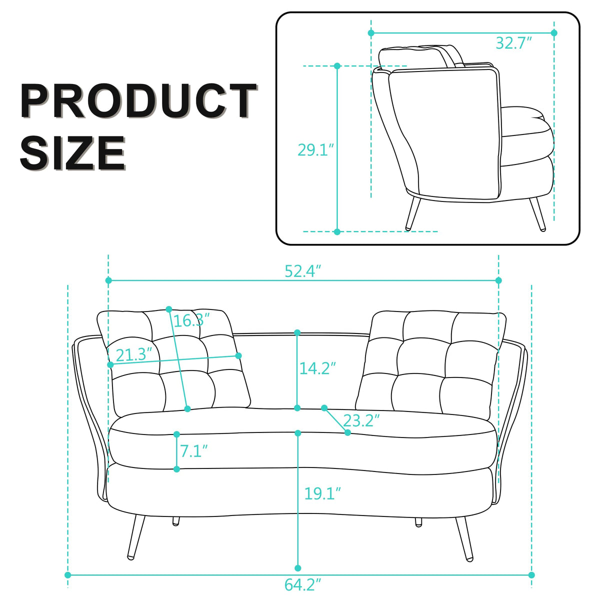 Tufted Velvet Two Seater Sofa B6482