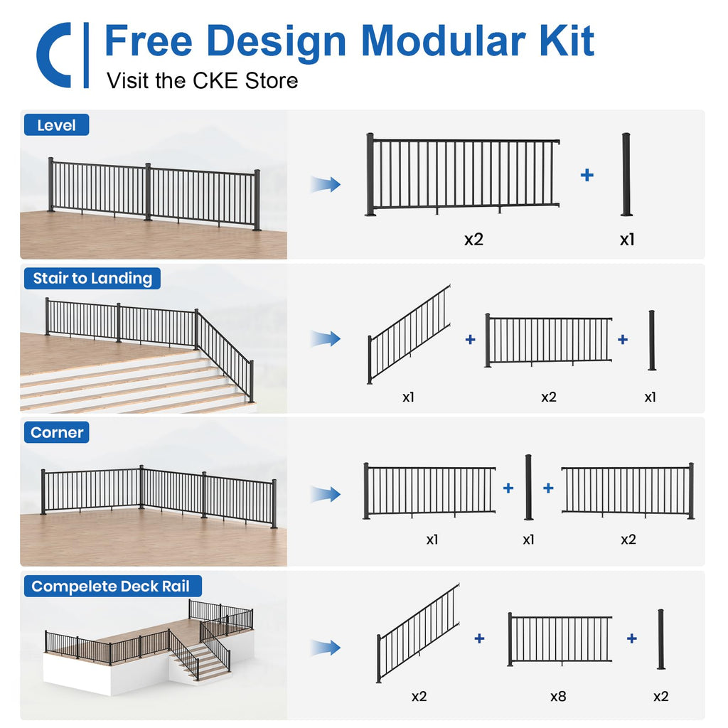 1 Pack 36 in. H x 6 ft. W Aluminum Stair Railing Kit with Post Y45654