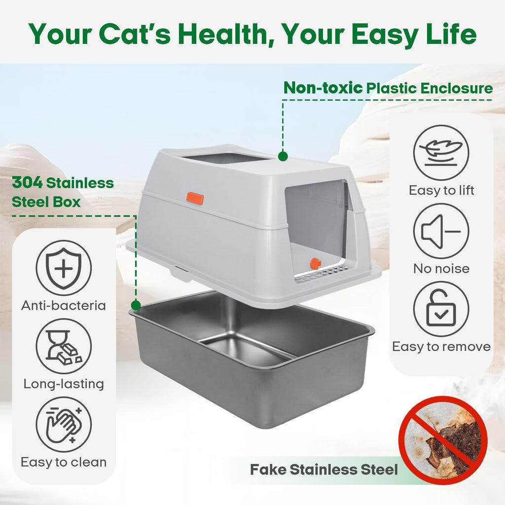Stainless Steel Extra Large Top Entry Cat Litter Box Set H22471