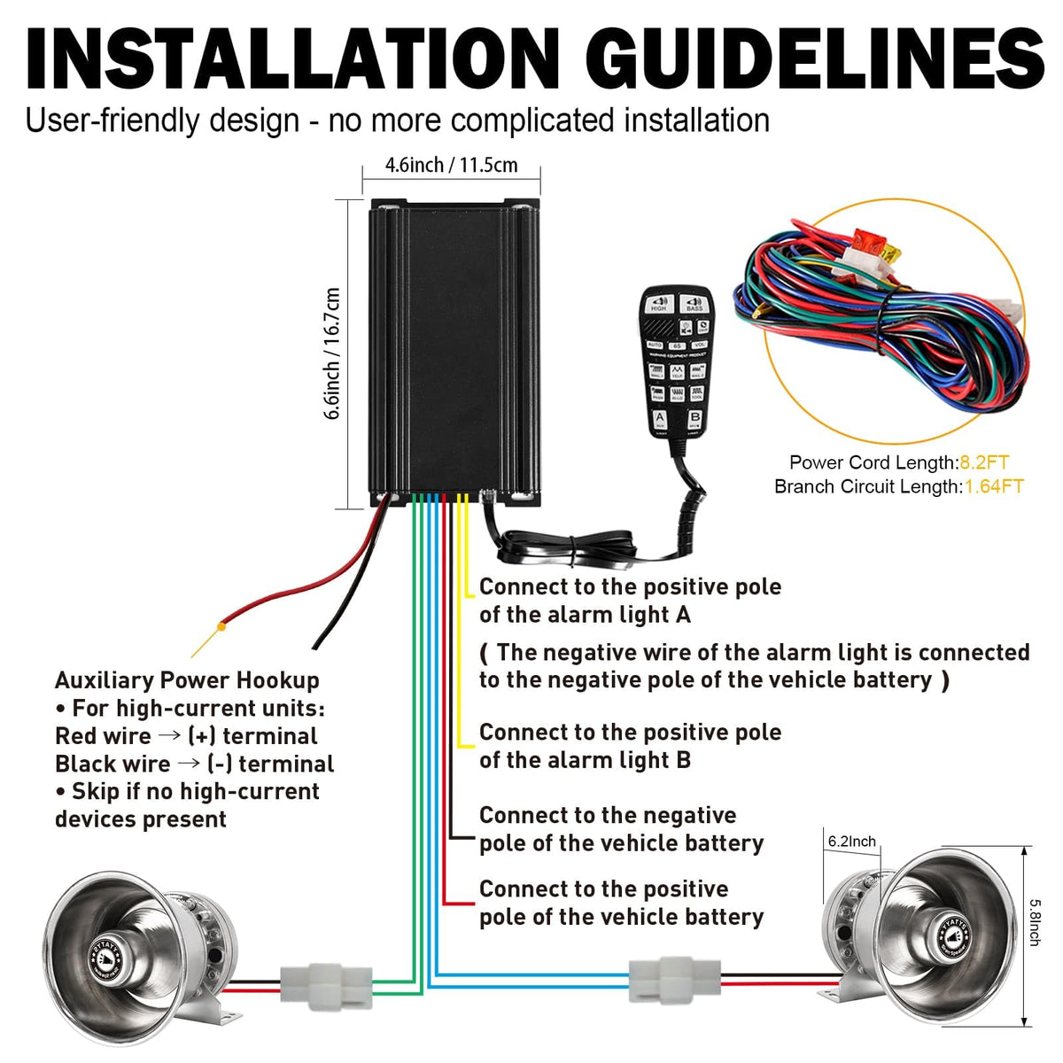 400W Multi-Tone Car Alarm Horn PA Speaker with Handheld Mic C986176