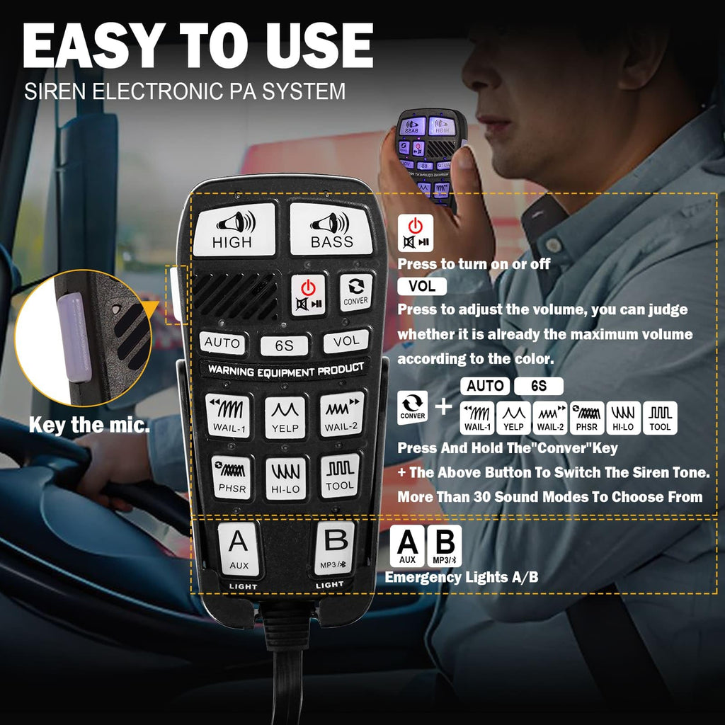 400W Multi-Tone Car Alarm Horn PA Speaker with Handheld Mic C986176