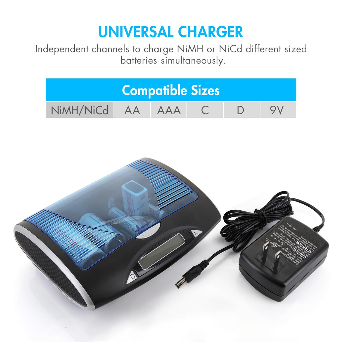 Rechargeable C Batteries and LCD Smart Battery Charger, 4 Pack O202