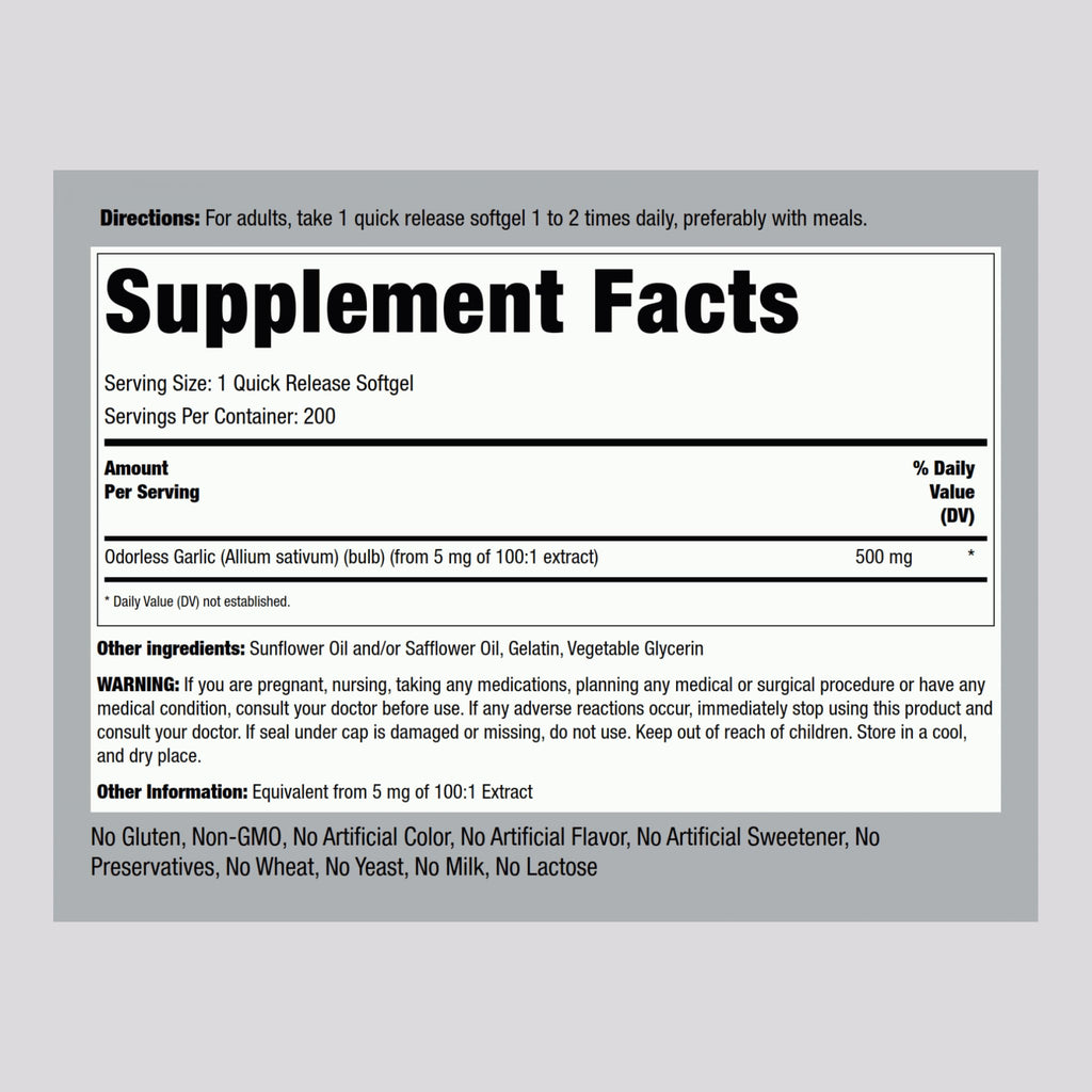 Odorless Garlic Supplement 200 Softgels F304