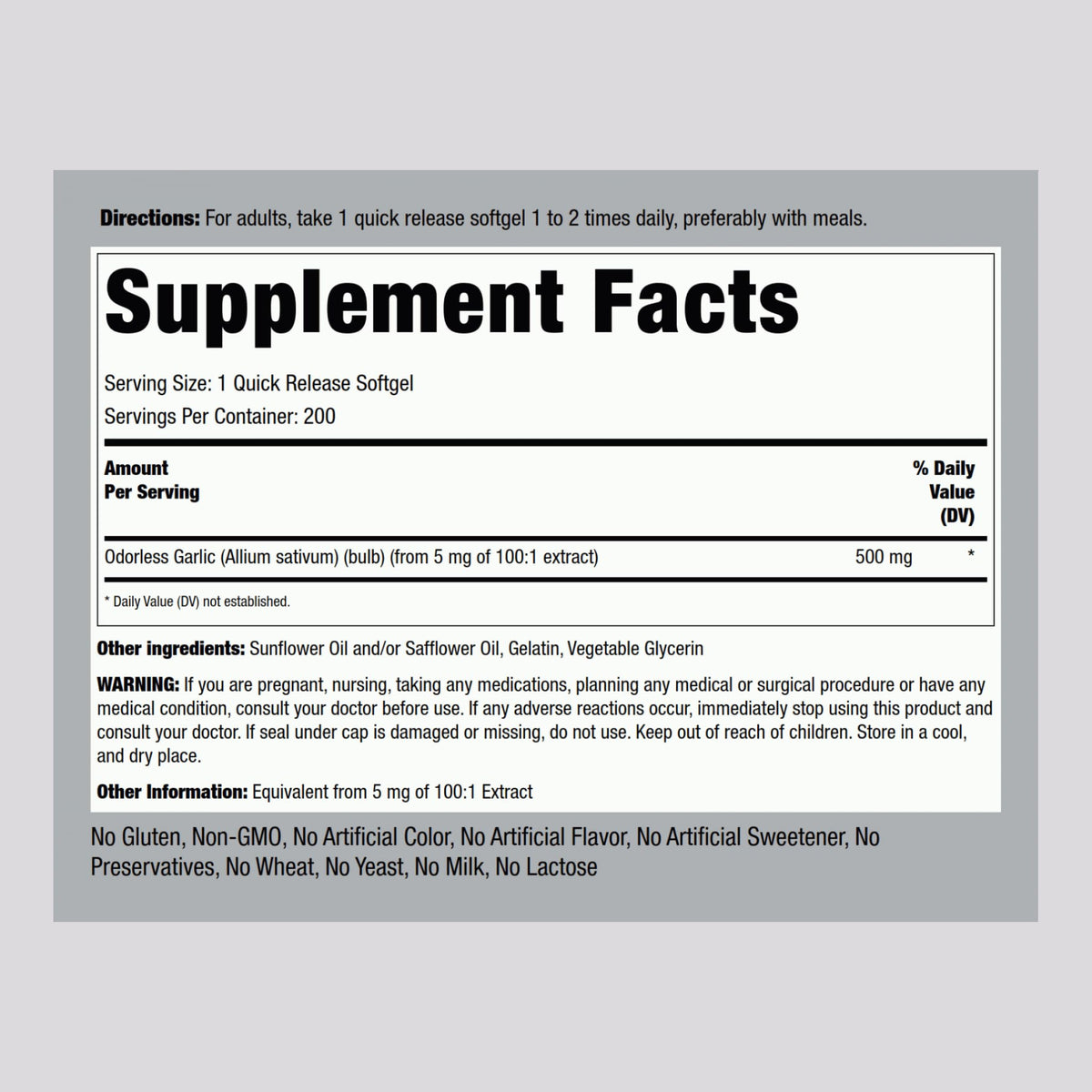 Odorless Garlic Supplement 200 Softgels F304