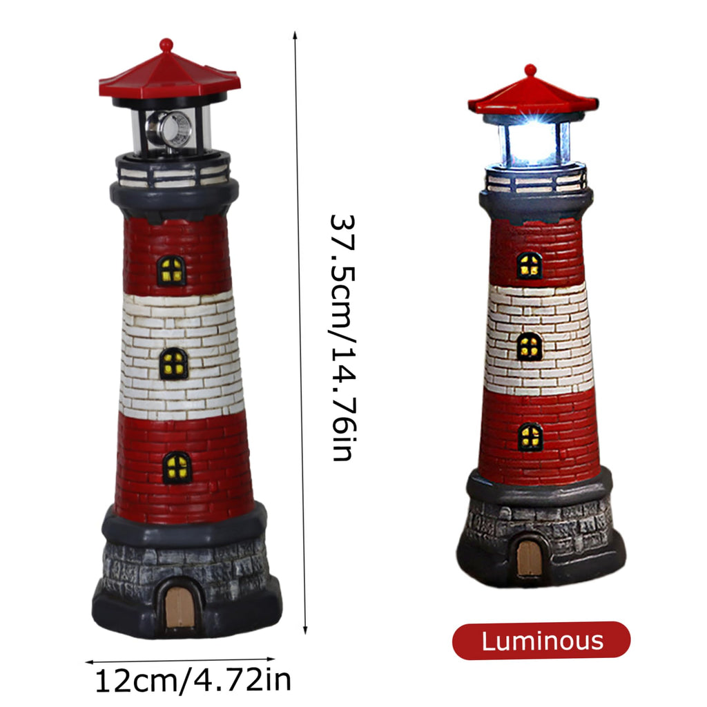 Solar Lighthouse with Rotating LED Lights Waterproof Lighthouse Statue A955