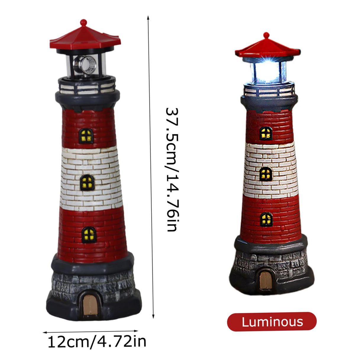 Solar Lighthouse with Rotating LED Lights Waterproof Lighthouse Statue A955