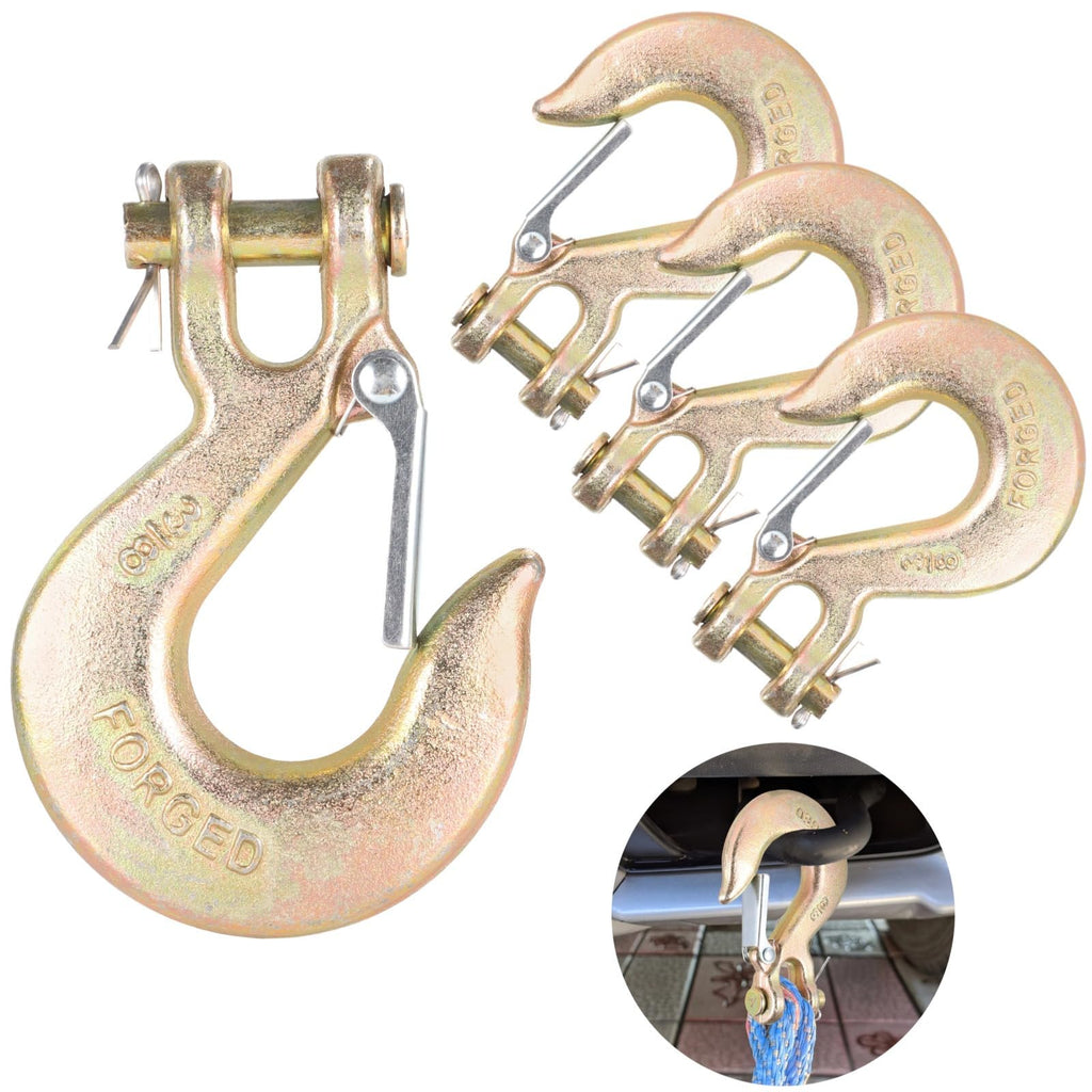 4 Pack 3/8-Inch Grade 70 Steel Clevis Slip Hooks with Safety Latch Y357