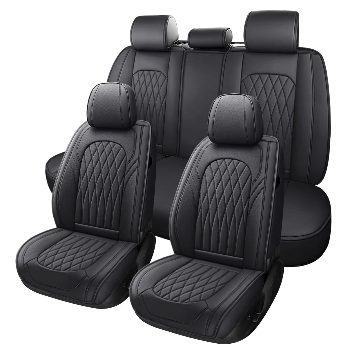 Black Faux Leather Car Seat Cover Full Set Z4329