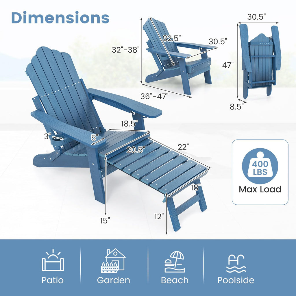 Folding Adirondack Chair with Adjustable Backrest and Ottoman P7041