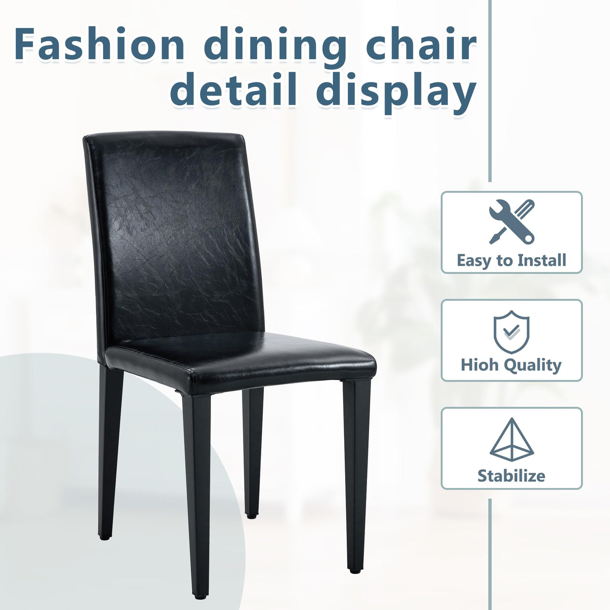 Black PU Leather Upholstered Dining Chairs Set of 2 with Metal Legs Q97040