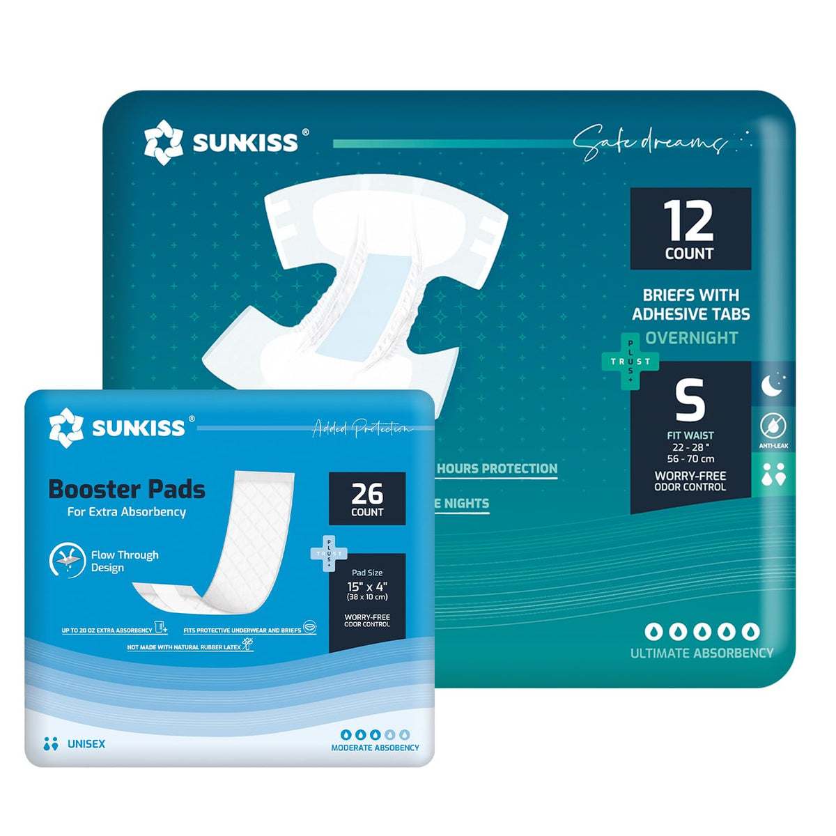 Adult Diapers Small 12 Count & Booster Pads 26 Count X51299