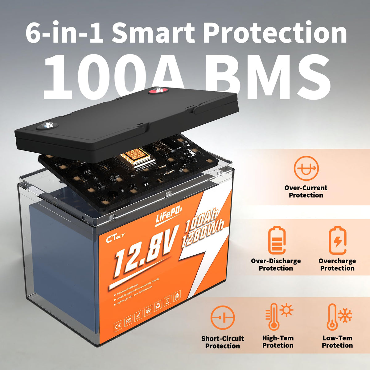 12V 100Ah LiFePO4 Lithium Battery W96664
