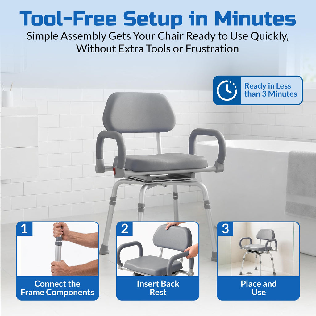 Gray Pivoting Shower Chair with Padded Back and Arms B686