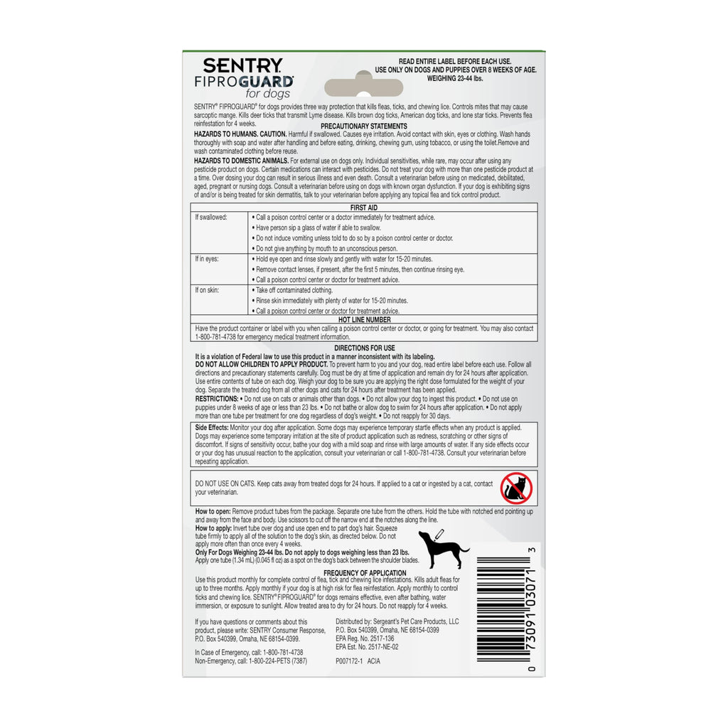 Flea and Tick Prevention for Dogs 23-44 Pounds 6 Month Supply M128