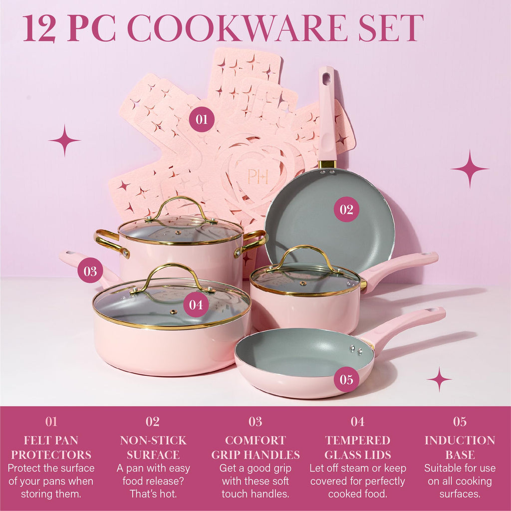 12 Piece Pink Nonstick Cookware Set R521408