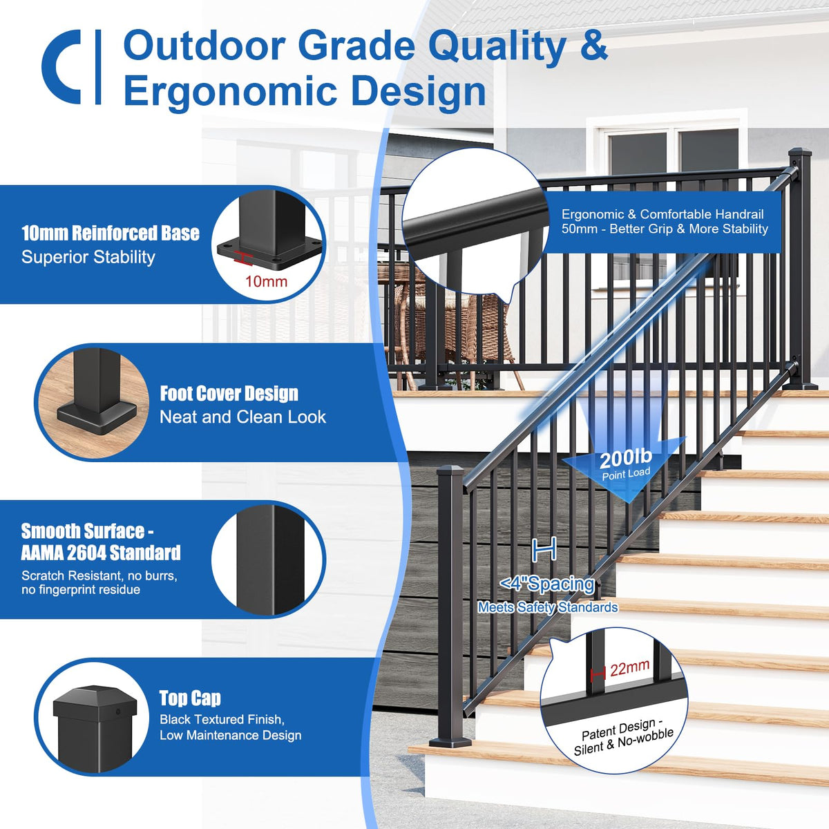 1 Pack 36 in. H x 6 ft. W Aluminum Stair Railing Kit with Post Y45654