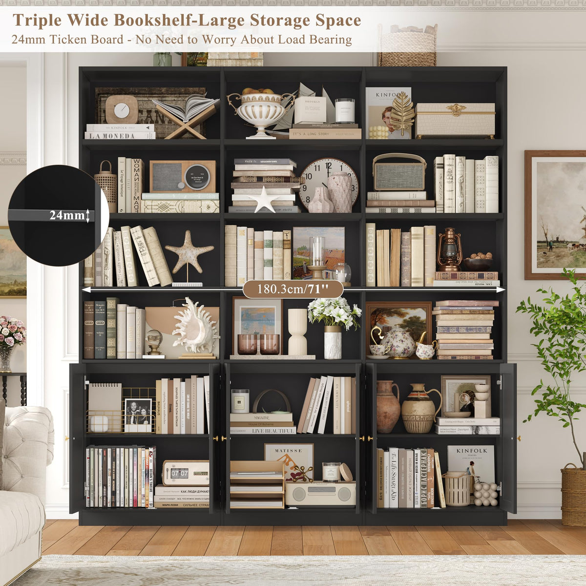 75" Tall Black Bookshelf with 6 Doors M511016