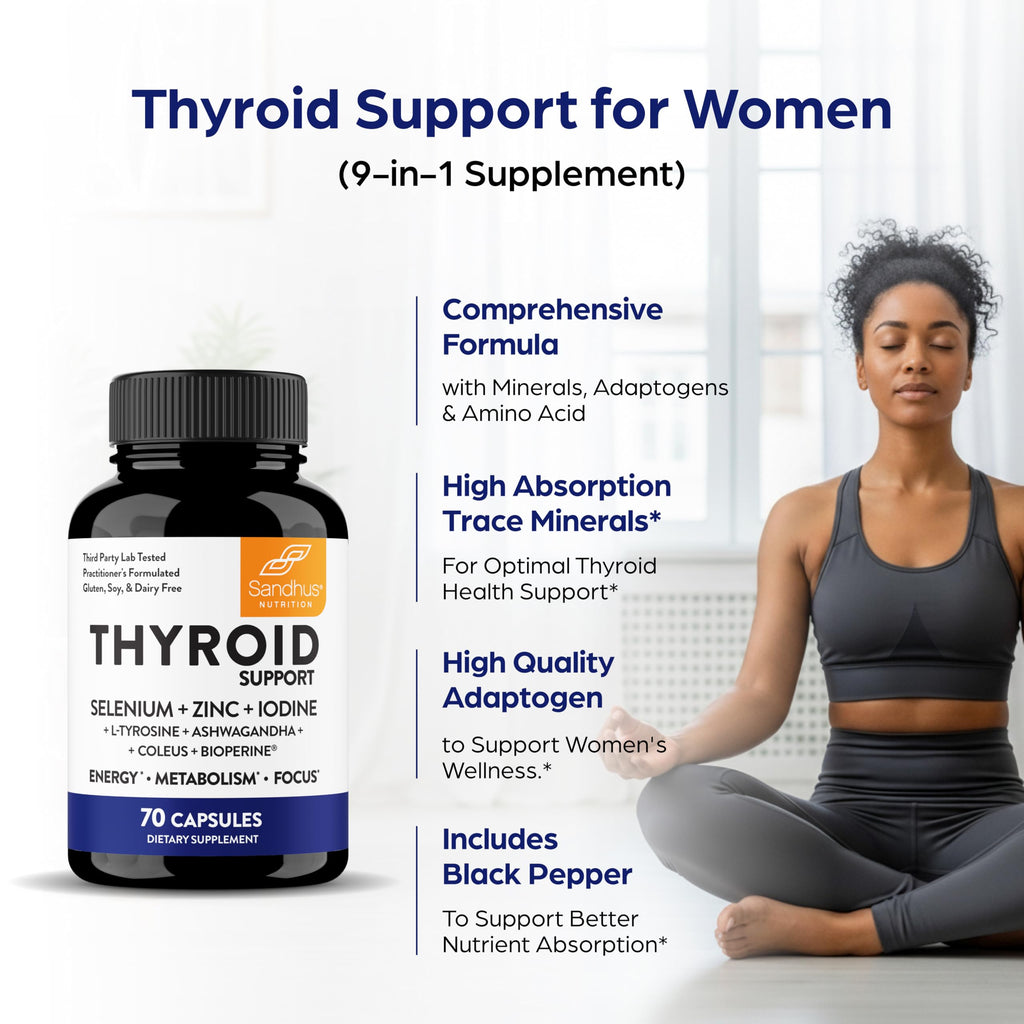 Thyroid Support with Selenium, Zinc, Iodine, L Tyrosine, Ashwagandha, 70 Count (Pack of 2) Q977067