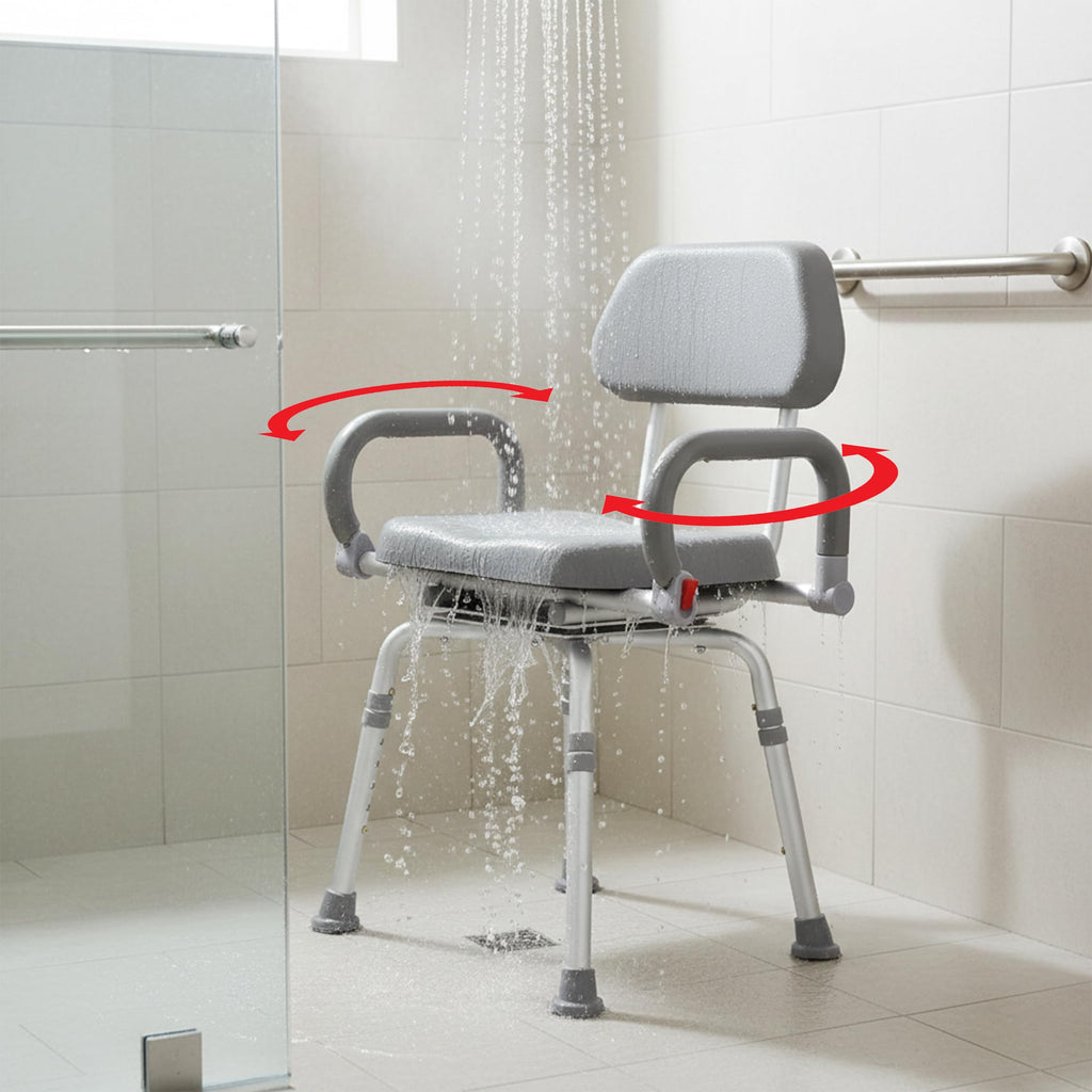 Gray Pivoting Shower Chair with Padded Back and Arms B686