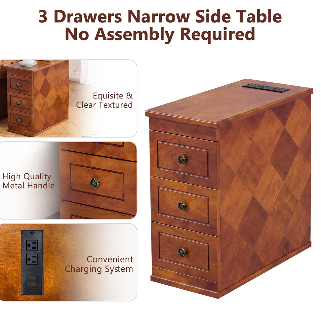 Solid Wood Narrow End Table with Charging Station Set of 2 I273660