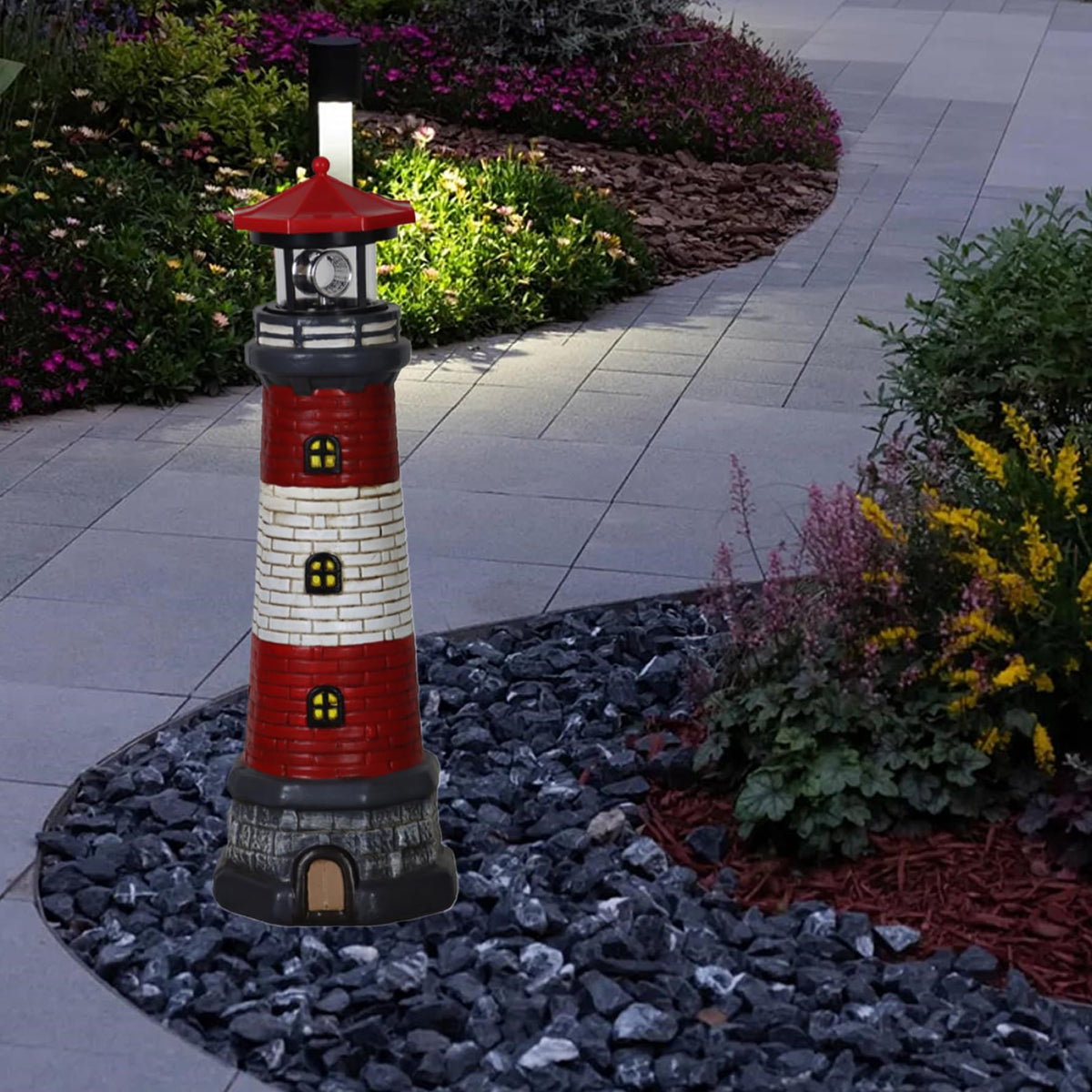 Solar Lighthouse with Rotating LED Lights Waterproof Lighthouse Statue A955