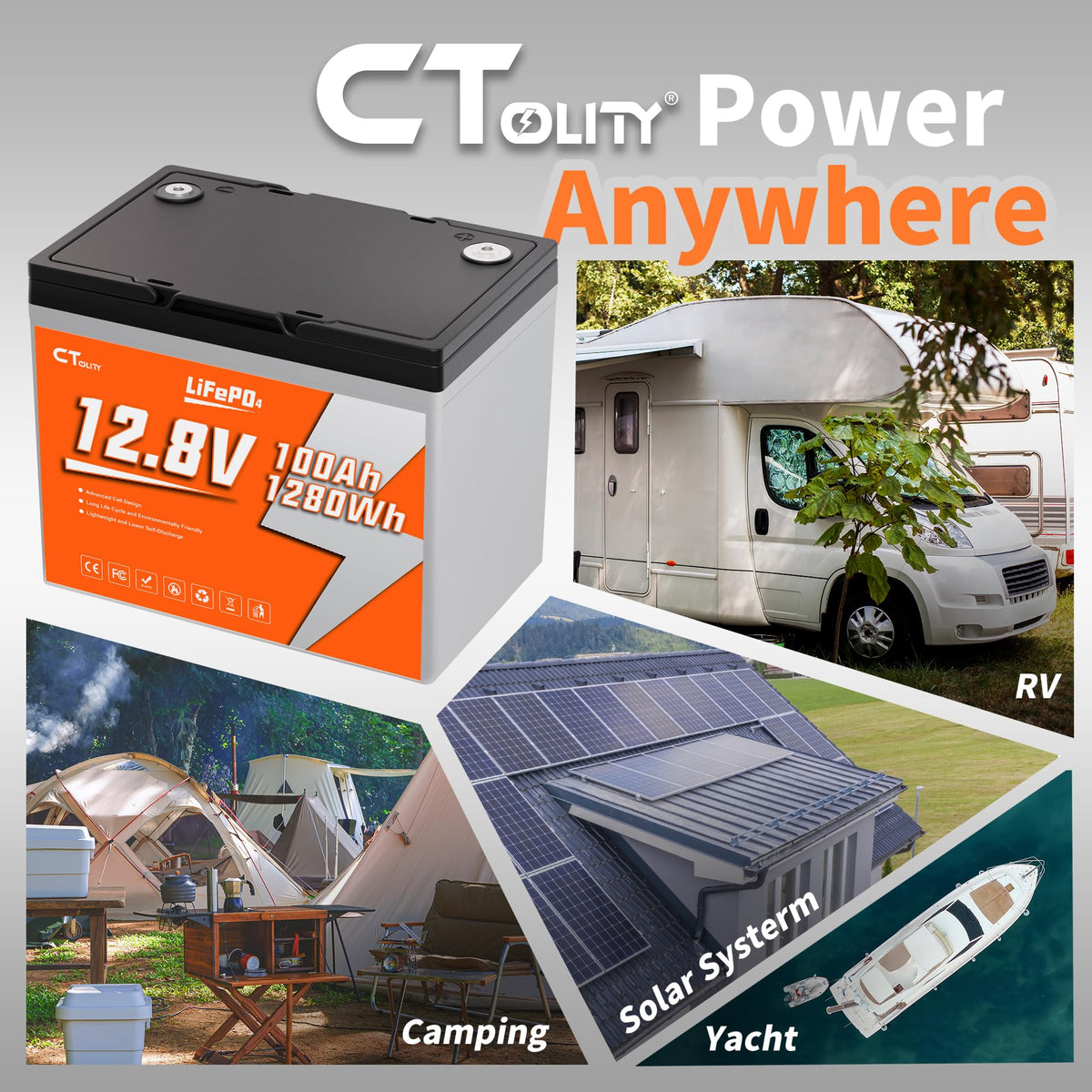 12V 100Ah LiFePO4 Lithium Battery W96664