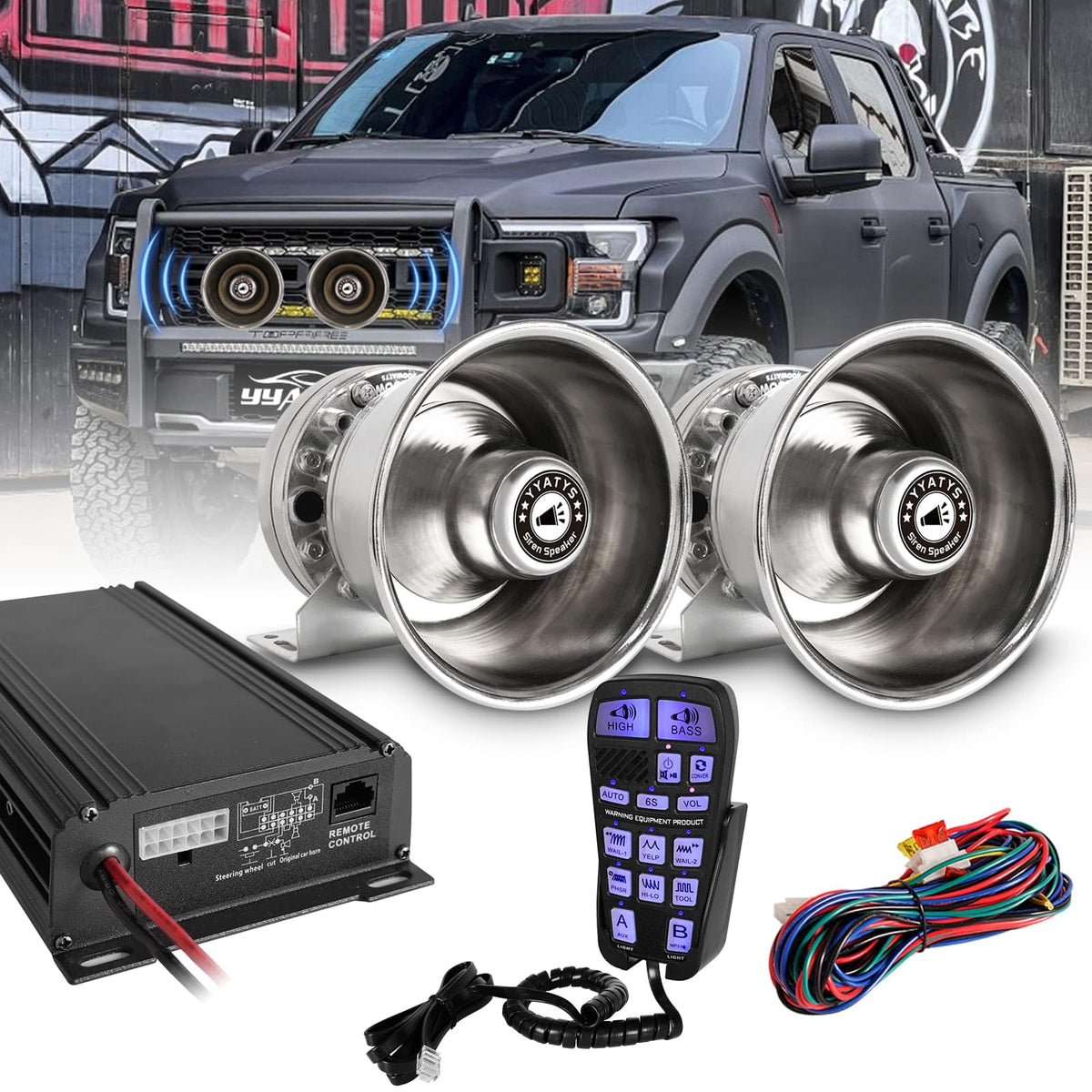400W Multi-Tone Car Alarm Horn PA Speaker with Handheld Mic C986176
