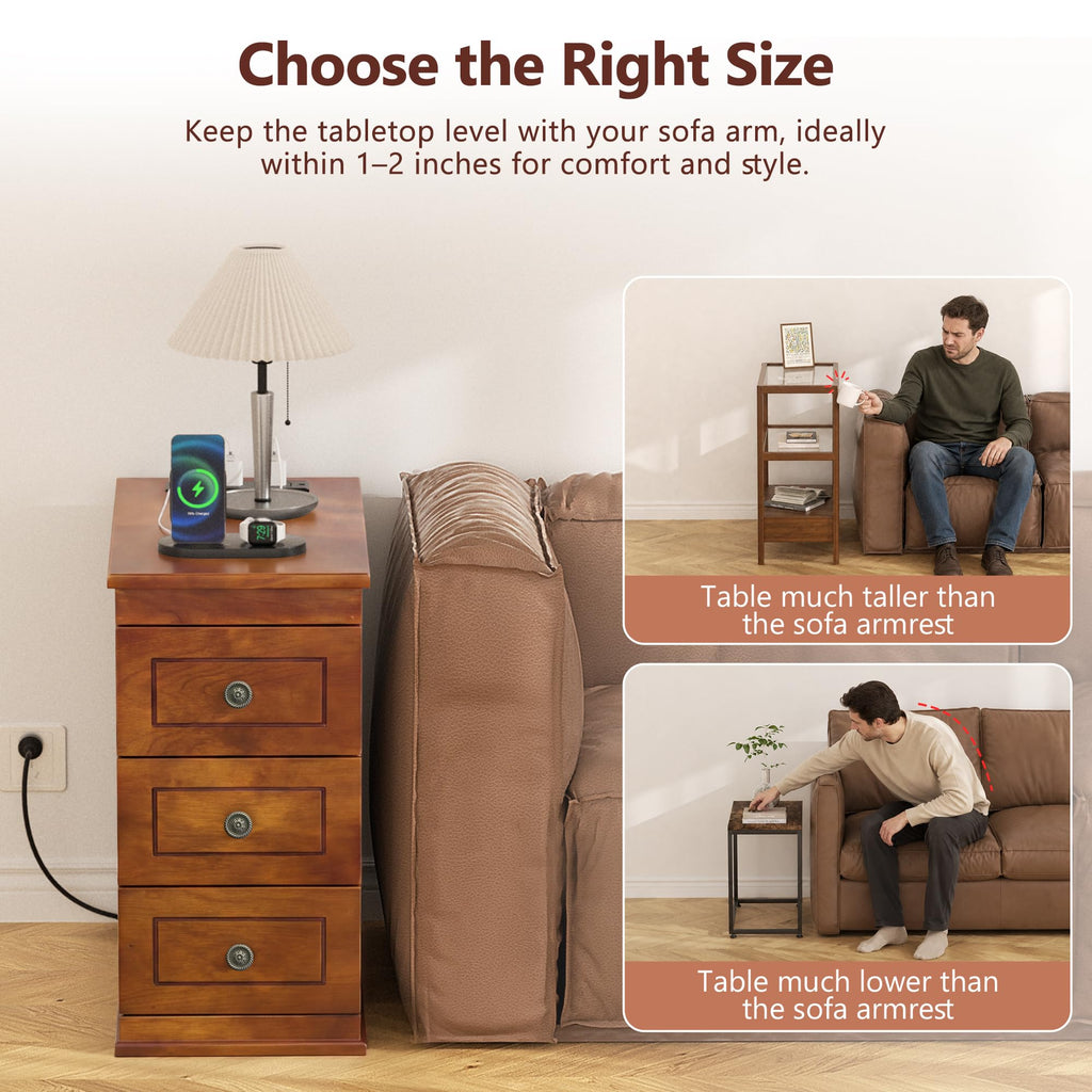 Solid Wood Narrow End Table with Charging Station Set of 2 I273660