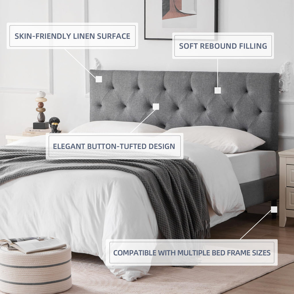 Queen Size Light Gray Linen Headboard I4225