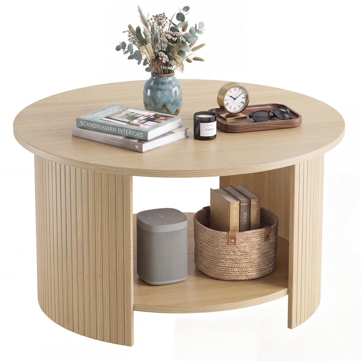 31.5" Round Wood Coffee Table with Storage P43636